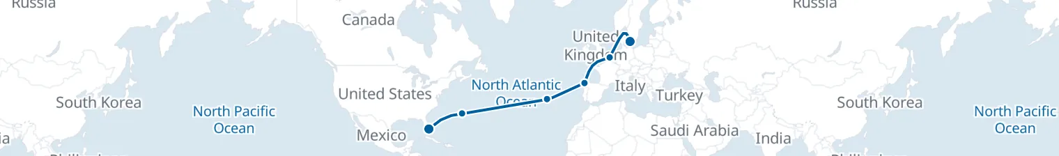 Route map of Transatlantic Tidecall – Bermuda & Azores