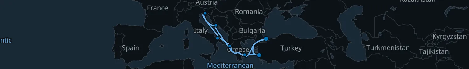 Route map of Laurel & Marble – Athens, Split & Corfu