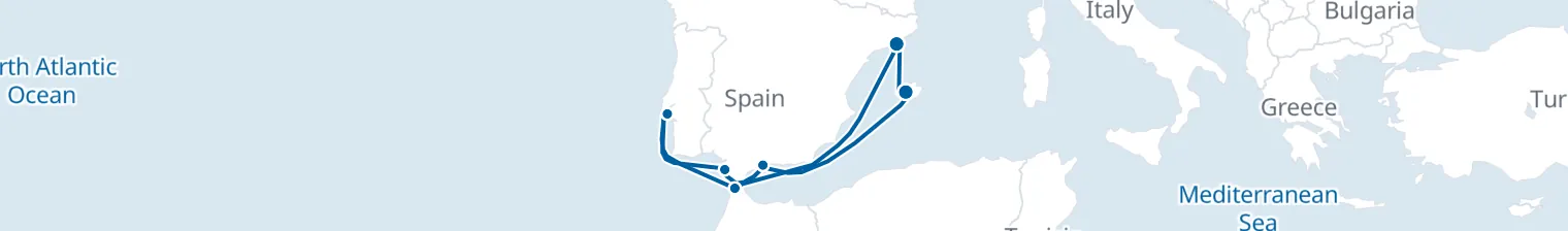 Route map of 10 nights - Sunny Iberia and Morocco - from/to Palma