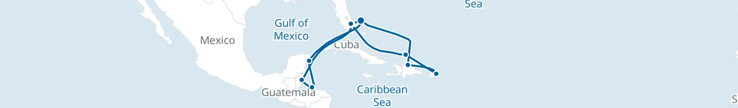 Route map of 14 Night Cruise from Fort Lauderdale