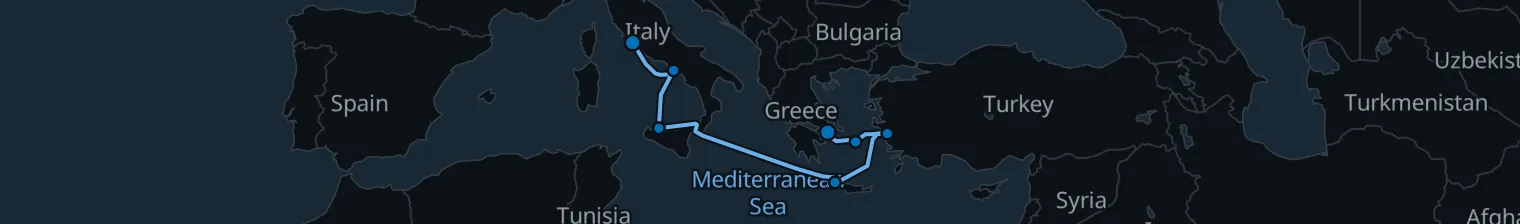 Route map of La Dolce Via – Naples, Chania & Ephesus