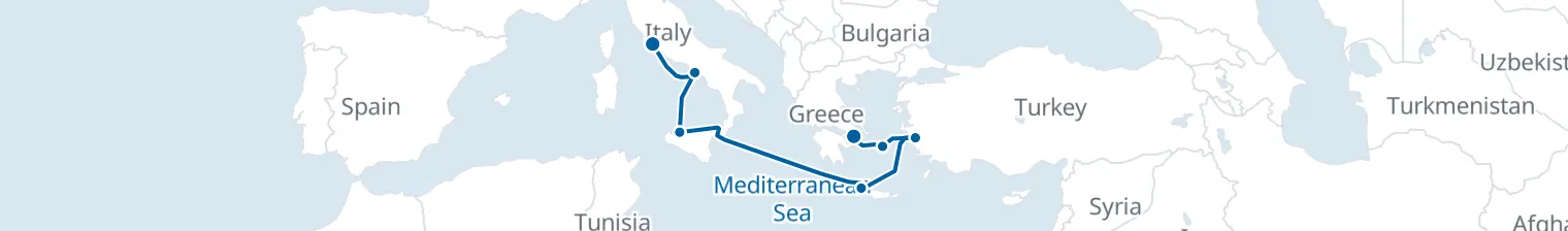Route map of La Dolce Via – Naples, Chania & Ephesus