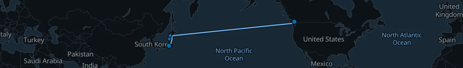 Route map of Tide’s Long Whisper – Vancouver to Tokyo