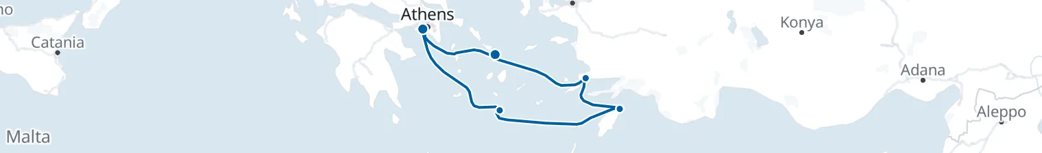 Route map of Golden Spires – Aegean & Bodrum