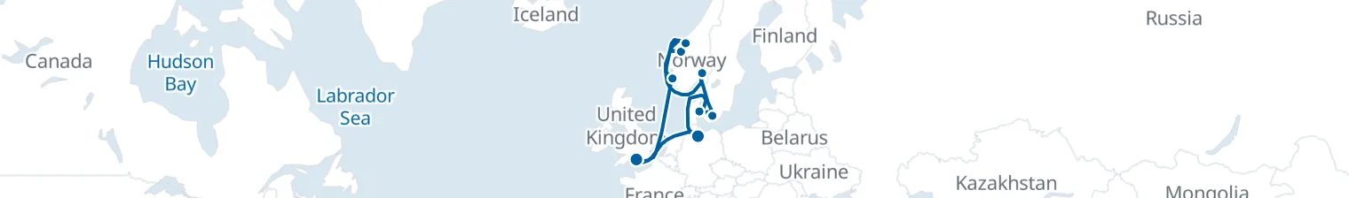 Route map of Fjord & Hanseatic – Norway’s Silver Thread