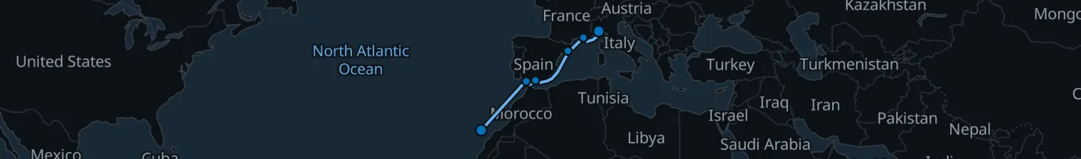 Route map of Sun-Drenched Ramparts – Barcelona, Malaga & Cadiz