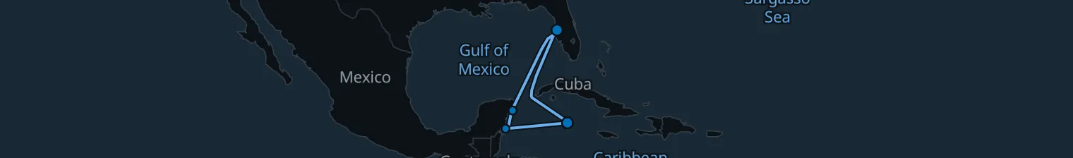 Route map of Caribbean Getaway – Cozumel & Grand Cayman