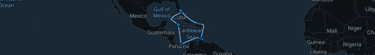 Route map of Cobalt Shallows – Aruba, Curaçao & Panama