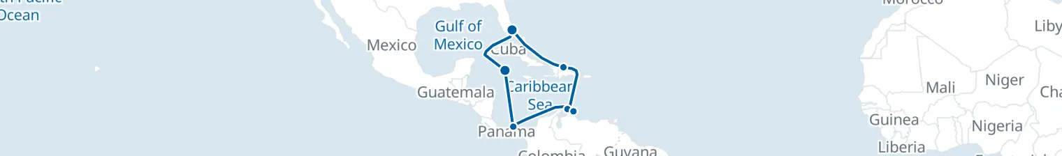 Route map of Cobalt Shallows – Aruba, Curaçao & Panama