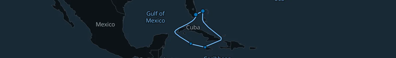 Route map of Tropical Escape – Bahamas & Jamaica