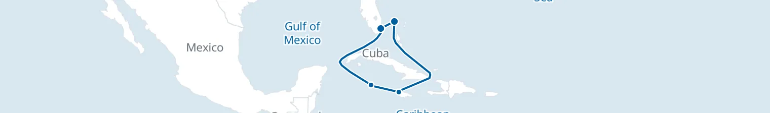 Route map of Tropical Escape – Bahamas & Jamaica