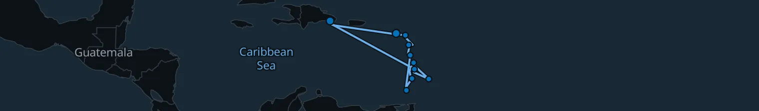 Route map of Azure Jewels Voyage – Castries, Bridgetown & Basseterre