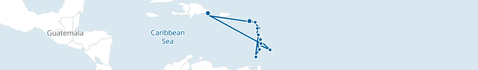 Route map of Azure Jewels Voyage – Castries, Bridgetown & Basseterre