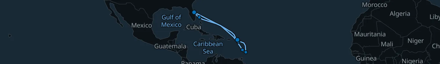 Route map of 10 Night Cruise from Port Canaveral