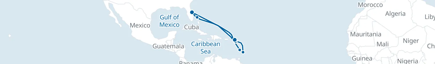Route map of 10 Night Cruise from Port Canaveral