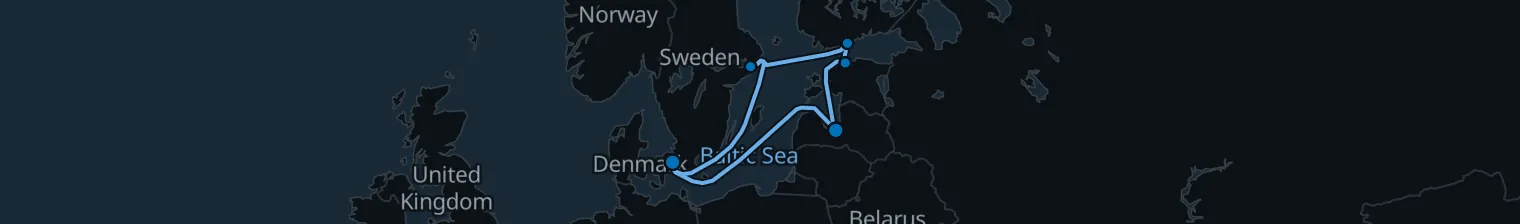 Route map of Nordic Lanterns – Baltic’s Hidden Gems