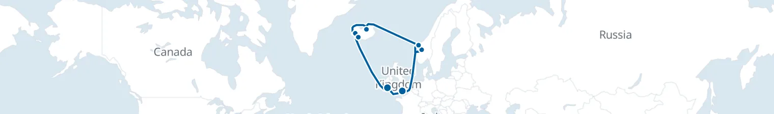 Route map of Fjords & Aurora – Iceland’s Wild Coast