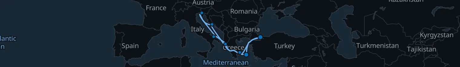 Route map of Byzantine Lanterns – Aegean’s Jewel Road