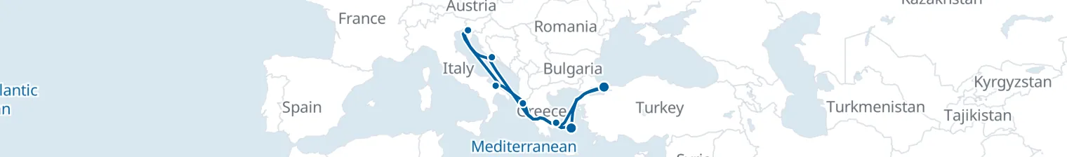 Route map of Byzantine Lanterns – Aegean’s Jewel Road