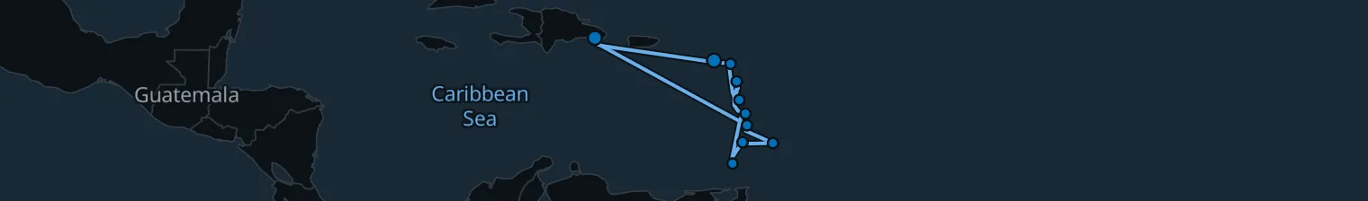 Route map of Sapphire Island Tour – Castries, Bridgetown & Basseterre
