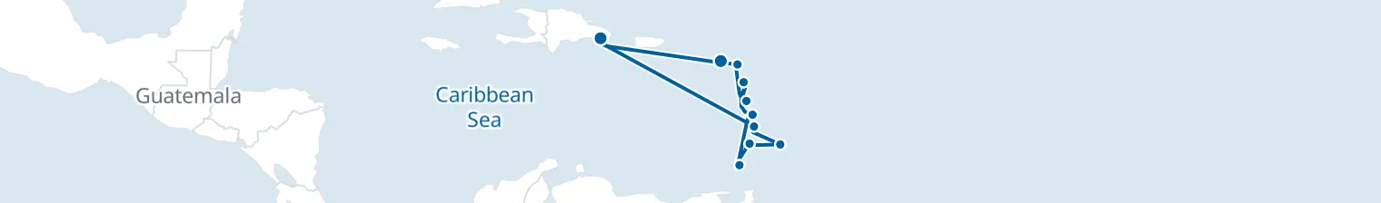 Route map of Sapphire Island Tour – Castries, Bridgetown & Basseterre