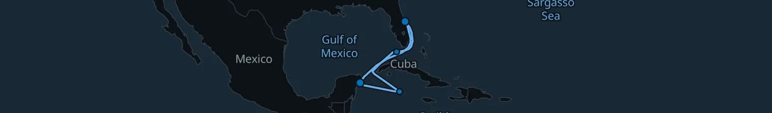 Route map of Mangrove & Reef Run – Key West & Cozumel