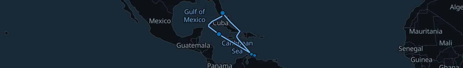 Route map of Tropical Escape – Aruba & Cayman