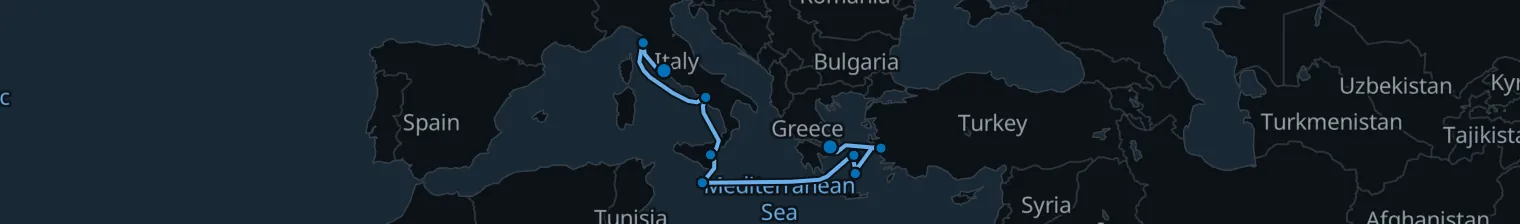Route map of Sailor’s Lament – Aegean & Sicily