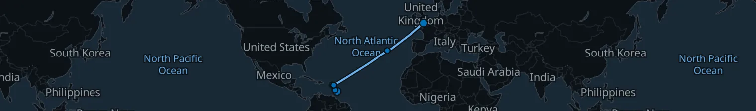 Route map of Tobacco & Teeth – Caribbean to Azores
