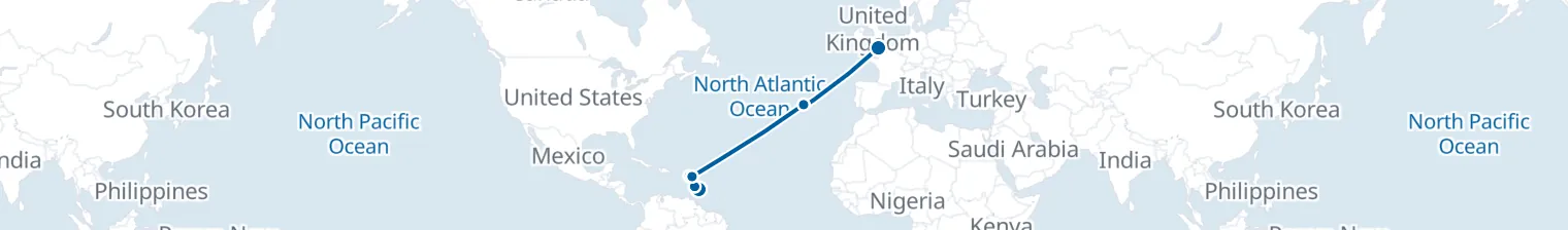 Route map of Tobacco & Teeth – Caribbean to Azores