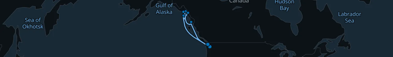 Route map of Alaskan Tidecall – Inside Passage