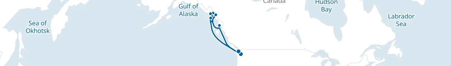 Route map of Alaskan Tidecall – Inside Passage