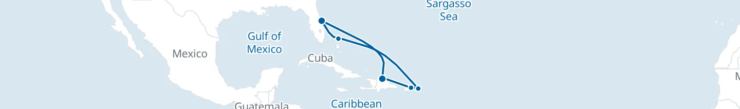 Route map of Sun-Kissed Adventure – Puerto Plata & San Juan