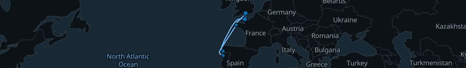 Route map of Tide’s Tether – Bay of Biscay & Iberian Coast