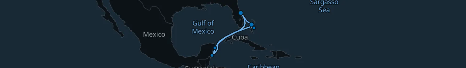 Route map of Sun-Kissed Paradise – Costa Maya & Cozumel