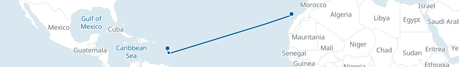 Route map of Trade Wind Horizon – Martinique & Guadeloupe