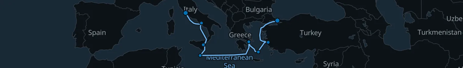Route map of Silk & Volcanoes – Rome to Istanbul