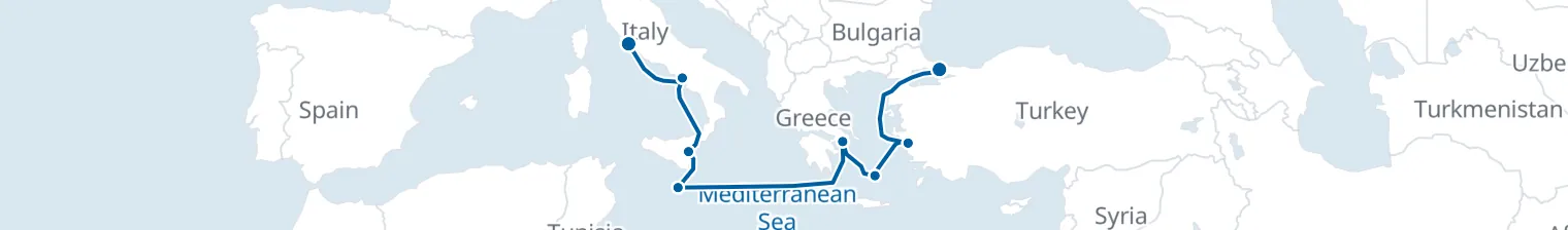 Route map of Silk & Volcanoes – Rome to Istanbul