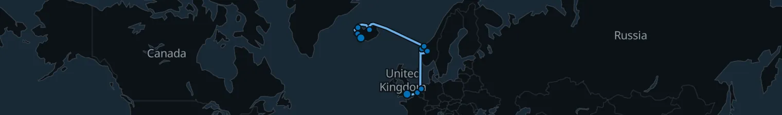 Route map of Fjords & Fire – North Atlantic’s Edge