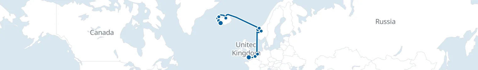 Route map of Fjords & Fire – North Atlantic’s Edge