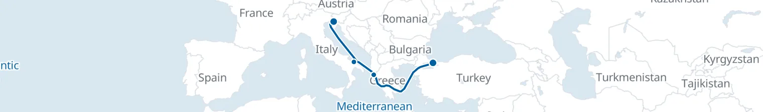 Route map of Minaret to Campanile – Corfu & Bari to Trieste