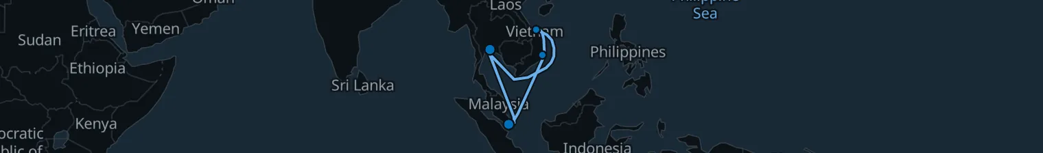 Route map of Gilded Pagodas – Nha Trang, Da Nang & Bangkok