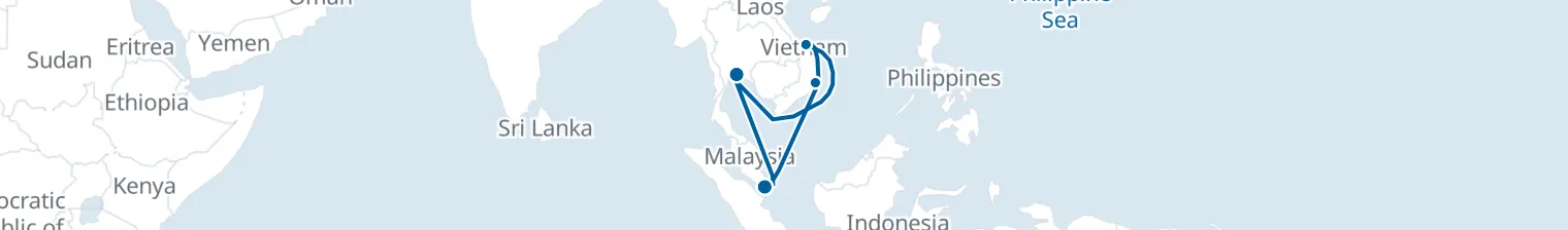 Route map of Gilded Pagodas – Nha Trang, Da Nang & Bangkok