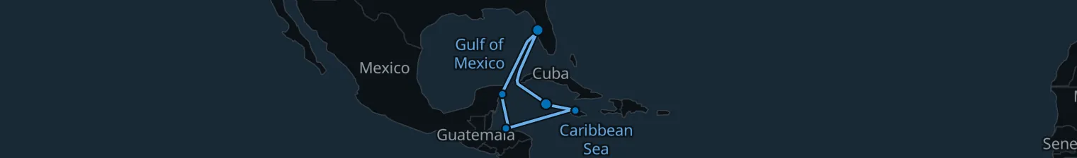 Route map of Maya & Marimba – Cozumel & Roatan