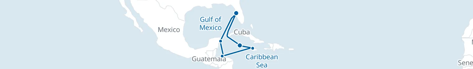 Route map of Maya & Marimba – Cozumel & Roatan