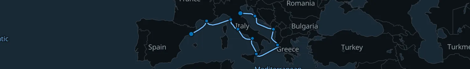 Route map of Salt & Silk Highway – Barcelona to Ravenna