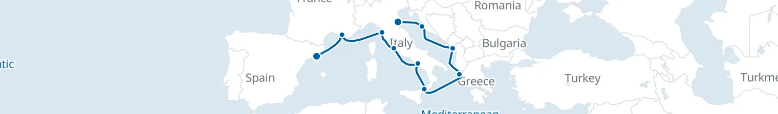 Route map of Salt & Silk Highway – Barcelona to Ravenna