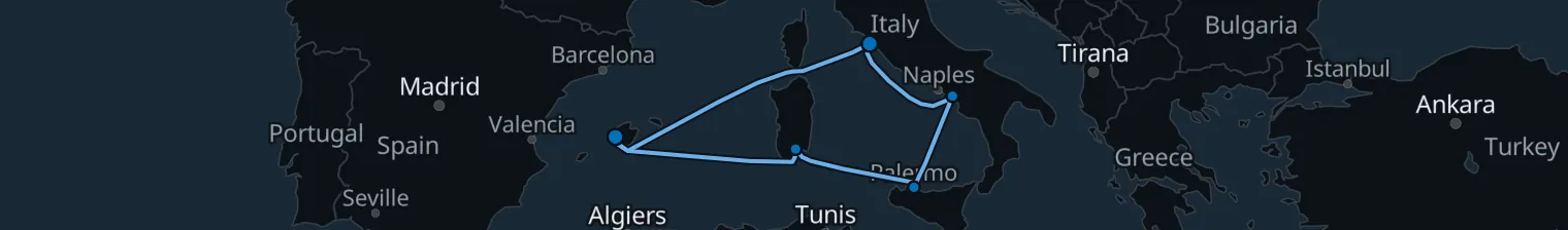 Route map of Sicilian Spice Run – Palma & Rome