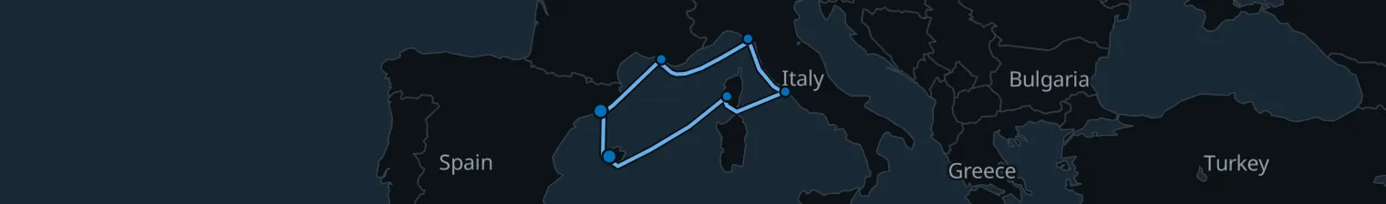 Route map of 9 nights - Highlights of the Western Mediterranean - from/to Palma