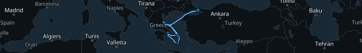 Route map of Marble & Mykonos – Aegean’s Crown